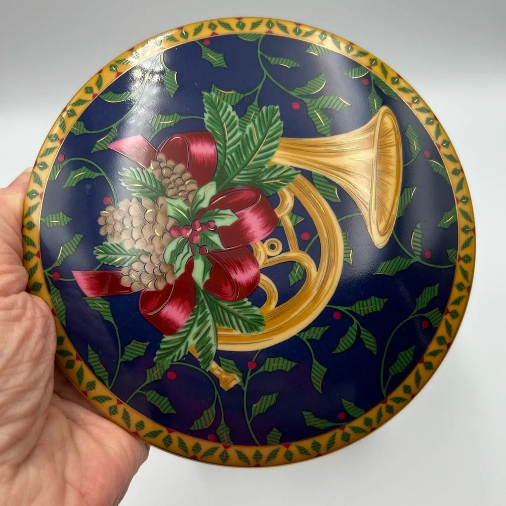 Vtg Mikasa Holiday Music Christmas Trinket Box Porcelain Candy Dish w/Lid Japan
